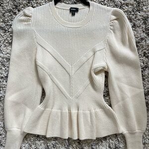 Cream Ribbed Knit Sweater